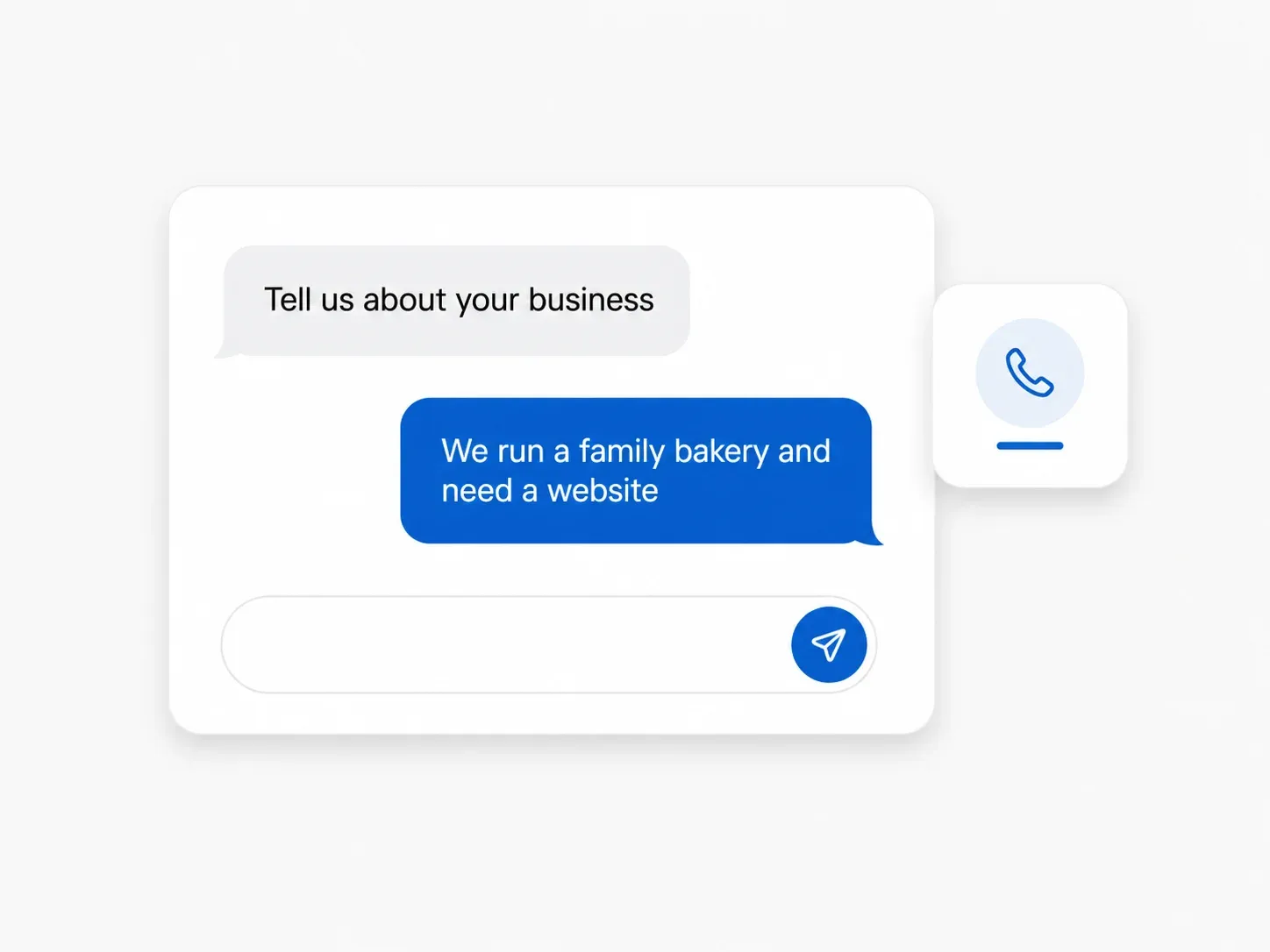 Chat thread where a business owner tells the studio what their new website needs