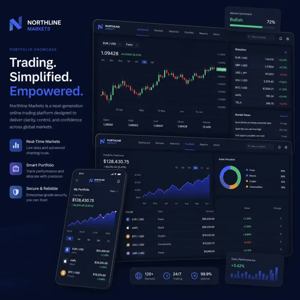 Website and dashboard build for Northline Markets, an online trading platform